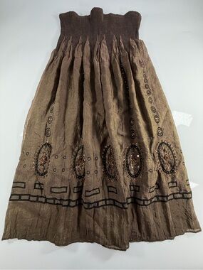 Lapis Brown‎ Embroidered Boho Maxi Skirt